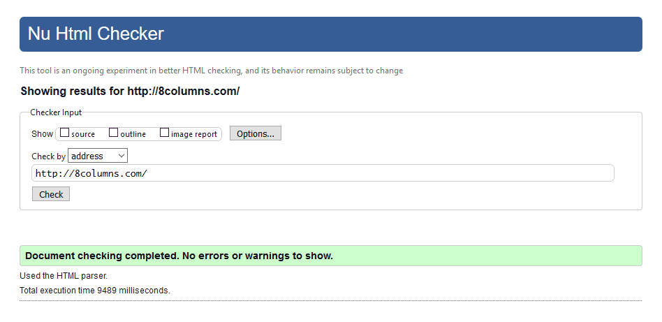 เว็บไซต์ 8columns ผ่านมาตรฐาน W3C