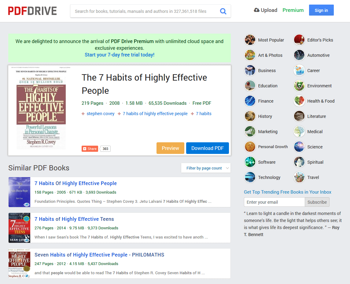 หน้าตาของเว็บ PDF Drive
