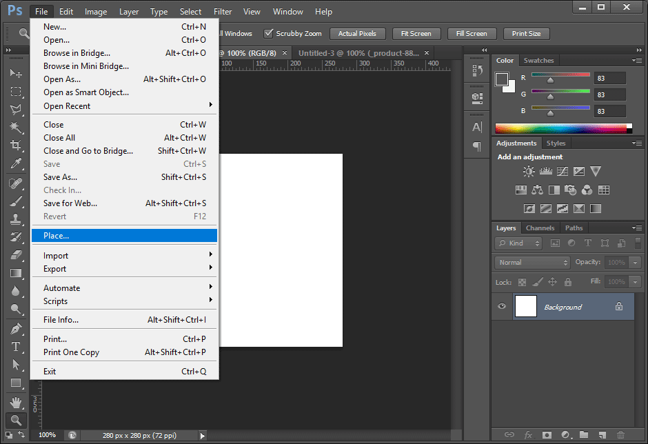 วางรูปที่จัดเตรียมไว้ ด้วยเมนู File -> Place